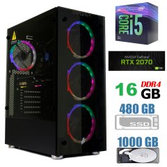 MiniTower / Intel Core i5-9400f (6 ядер по 2.9 - 4.1GHz) / 16 GB DDR4 / 480 GB SSD+1000 GB HDD / nVidia GeForce RTX 2070 Super 8GB / 750W