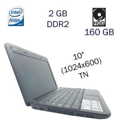 Нетбук MSI U90/U100 / 10" (1024x600) TN / Intel Atom N280 (1 ядро 1.66 GHz) / 2 GB DDR2 / 160 GB HDD / Intel GMA 950 Graphics / WebCam Нетбук MSI U90/U100 / 10" (1024x600) TN / Intel Atom N280 (1 ядро 1.66 GHz) / 2 GB DDR2 / 160 GB HDD / Intel GMA 950 Graphics / WebCam