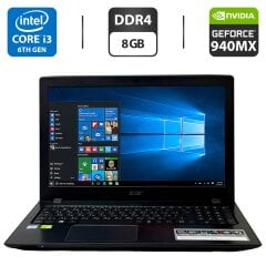 Ноутбук Acer Aspire E5-575G / 15.6" (1366x768) TN / Intel Core i3-6006U (2 (4) ядра по 2.0 GHz) / 8 GB DDR4 / 128 GB SSD + 1000 GB HDD / nVidia GeForce 940MX, 1 GB GDDR5, 64-bit / WebCam / Windows 10 Pro