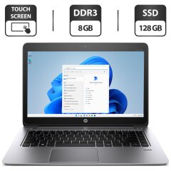 Ноутбук Б-клас HP EliteBook Folio 1040 G1 / 14" (1920x1080) TN Touch / Intel Core i5-4300U (2 (4) ядра по 1.9 - 2.9 GHz) / 8 GB DDR3 / 128 GB SSD / Intel HD Graphics 520 / WebCam / Windows 11 Pro / BIOS PASSWORD BOOT