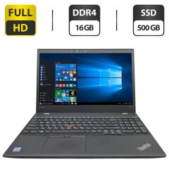 Ультрабук Б-клас Lenovo ThinkPad T570 / 15.6" (1920x1080) IPS / Intel Core i5-7200U (2 (4) ядра по 2.5 - 3.1 GHz) / 16 GB DDR4 / 500 GB SSD / Intel HD Graphics 520 / WebCam / DVD-ROM