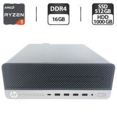 Компьютер HP EliteDesk 705 G4 SFF / AMD Ryzen 5 Pro 2400G (4 (8) ядра по 3.6 - 3.9 GHz) / 16 GB DDR4 / 512 GB SSD + 1000 GB HDD / AMD Radeon RX Vega 11