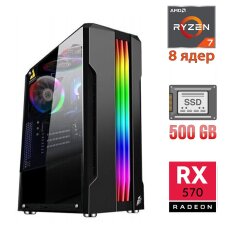 Игровой ПК / AMD Ryzen 7 1700 (8 (16) ядер по 3.0 - 3.7 GHz) / 16 GB DDR4 / 500 GB SSD / AMD Radeon RX 570, 4 GB GDDR5, 256-bit