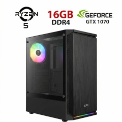 Ігровий ПК Gamdias Aura GC8 ARGB Black Tower / AMD Ryzen 5 5500 (6 (12) ядер по 3.6 - 4.2 GHz) / 16 GB DDR4 / 480 GB SSD / nVidia GeForce GTX 1070, 8 GB GDDR5, 256-bit