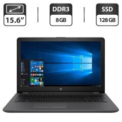 Ноутбук Б-клас HP 250 G6 / 15.6" (1366x768) TN / Intel Core i3-6006U (2 (4) ядра по 2.0 GHz) / 8 GB DDR3 / 128 GB SSD / Intel HD Graphics 520 / WebCam / VGA