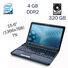 Ноутбук Б клас Toshiba L505 / 15.6" (1366x768) TN / Intel Core 2 Duo T6500 (2 ядра по 2.1 GHz) / 4 GB DDR2 / 320 GB HDD / Intel GMA 4500M Graphics / WebCam / DVD-ROM / NEW AKB