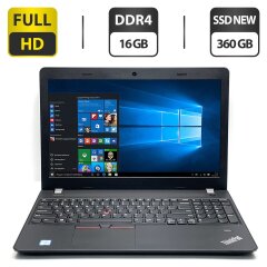 Ноутбук Б-класс Lenovo ThinkPad E570 / 15.6" (1920x1080) TN / Intel Core i5-7200U (2 (4) ядра по 2.5 - 3.1 GHz) / 16 GB DDR4 / 360 GB SSD NEW / Intel HD Graphics 620 / WebCam / HDMI / Windows 10 Pro