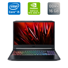 Игровой ноутбук Б-класс Acer Nitro 5 AN515-57 / 15.6" (1920x1080) IPS / Intel Core i5-11400H (6 (12) ядер по 2.7 - 4.5 GHz) / 16 GB DDR4 / 512 GB SSD / nVidia GeForce RTX 3050 Ti, 4 GB GDDR6, 128-bit / HDMI / WebCam