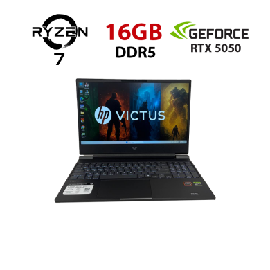 Игровой ноутбук HP Victus 15-fb001nr / 15.6" (1920x1080) IPS / AMD Ryzen AI 7 350 (8 (16) ядер по 2.0 - 5.0 GHz) / 16 GB DDR5 / 1000 GB SSD / nVidia GeForce RTX 5050, 8 GB GDDR7, 128-bit / WebCam