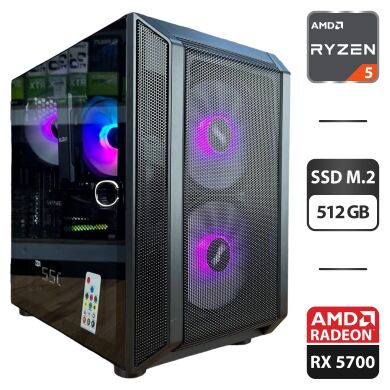 Игровой ПК 1stPlayer D3-3F2-Plus Black Tower / AMD Ryzen 5 3600 (6 (12) ядер по 3.6 - 4.2 GHz) / 16 GB DDR4 / 512 GB SSD M.2 / AMD Radeon RX 5700, 8 GB GDDR6, 256-bit / 550W