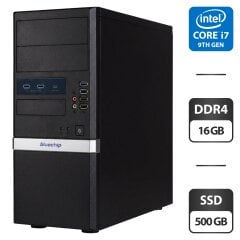 Компьютер Bluechip Tower / Intel Core i7-9700 (8 ядер по 3.0 - 4.7 GHz) / 16 GB DDR4 / 500 GB SSD / Intel UHD Graphics 630