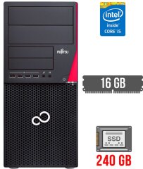 Компьютер Fujitsu Esprimo P720 E90+ Tower / Intel Core i5-4590 (4 ядра по 3.3 - 3.7 GHz) / 16 GB DDR3 / 240 GB SSD / Intel HD Graphics 4600 / DisplayPort / DVI