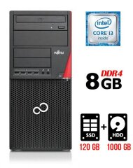 Компьютер Fujitsu Esprimo P756 E90+ Tower / Intel Core i3-6100 (2 (4) ядра по 3.7 GHz) / 8 GB DDR4 / 120 GB SSD + 1000 GB HDD / Intel HD Graphics 530 / 280W / DVD-ROM / DisplayPort