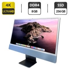 Моноблок Apple iMac M1 2021 / 24" (4480x2520) IPS / Apple M1 (8 ядер по 3.2 GHz) / 8 GB DDR4 / 256 GB SSD / Apple M1 Graphics / WebCam / Blue / Коробка