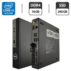Неттоп Dell Optiplex 3090 Micro USFF / Intel Core i5-10500T (6 (12) ядер по 2.3 - 3.8 GHz) / 16 GB DDR4 / 240 GB SSD / Intel UHD Graphics 630 / Блок питания