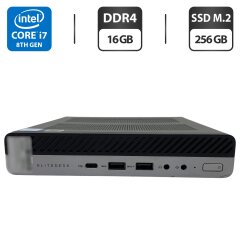 Неттоп HP EliteDesk 800 Desktop Mini G4 USFF / Intel Core i7-8700T (6 (12) ядер по 2.4 - 4.0 GHz) / 16 GB DDR4 / 256 GB SSD M.2 / Intel UHD Graphics 630 / Блок живлення
