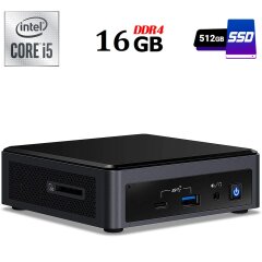 Неттоп Intel NUC NUC10FNK USFF / Intel Core i5-10210U (4 (8) ядра по 1.6 - 4.2 GHz) / 16 GB DDR4 / 512 GB SSD / Intel UHD Graphics / HDMI / Wi-Fi / Bluetooth / Блок живлення у комплекті