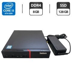 Неттоп Lenovo ThinkCentre M900 Tiny USFF / Intel Core i5-6500T (4 ядра по 2.5 - 3.1 GHz) / 8 GB DDR4 / 128 GB SSD / Intel HD Graphics 530 / Блок живлення