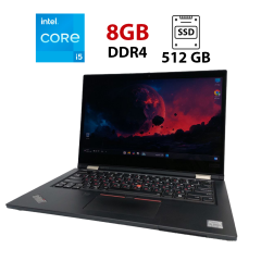 Ноутбук-трансформер Б-клас Lenovo ThinkPad L13 Yoga / 13.3" (1920x1080) IPS Touch / Intel Core i5-10210U (4 (8) ядра по 1.6 - 4.2 GHz) / 8 GB DDR4 / 512 GB SSD / Intel UHD Graphics for 10th Generation / WebCam / Win 11 Pro
