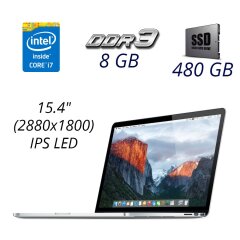 Ноутбук Apple A1398 MacBook Pro Retina 15 / 15.4" (2880x1800) IPS LED / Intel Core i7-3615QM (4 (8) ядра по 2.3 - 3.3 GHz) / 8 GB DDR3 / 480 GB SSD / nVidia GeForce GT 650M, 1 GB DDR3, 128-bit / WebCam 720p