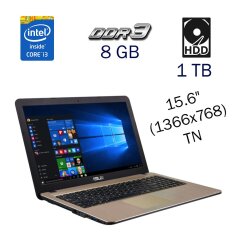 Ноутбук Б класc Asus X540 / 15.6" (1366x768) TN / Intel Core i3-5005U (2 (4) ядра по 2.0 GHz) / 8 GB DDR3 / 1 TB HDD / nVidia GeForce 920M, 2 GB DDR3, 64-bit / WebCam / DVD-ROM