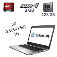 Ультрабук HP EliteBook 745 G4 / 14" (1366x768) TN / AMD PRO A10-8730B (4 ядра по 2.4 - 3.3 GHz) / 8 GB DDR4 / 128 GB SSD / AMD Radeon R5 Graphics / WebCam