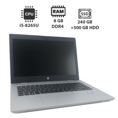 Ноутбук HP ProBook 640 G5 / 14" (1366x768) TN / Intel Core i5-8265U (4 (8) ядра по 1.6 - 3.9 GHz) / 8 GB DDR4 / 240 GB SSD + 500 GB HDD / Intel UHD Graphics 620 / WebCam