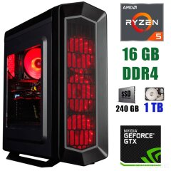 GameMax ASGARD Red / AMD Ryzen 5 3600 (6(12)ядер по 3.6-4.2GHz) / 16 GB DDR4 / 240 GB SSD+1000 GB HDD / 500W / GeForce GTX 1660 Ti 6 GB