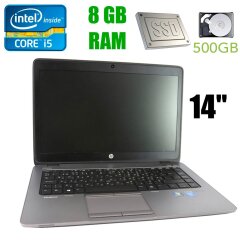 HP EliteBook 840 G1 / 14" (1600x900) / Intel Core i5-4300U (2(4)ядра по 2.5-3.1GHz) / 8 GB DDR3 / 120 GB SSD+500GB HDD / web-cam
