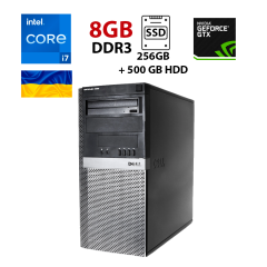 Игровой компьютер Dell OptiPlex 980 Tower / Intel Core i7-870 (4 (8) ядра 2.93 - 3.60 Ghz / 8 GB DDR3 / 256 GB SSD + 500 GB HDD / nVidia GeForce GT 625, 2 GB GDDR5, 64-bit / DVD-ROM / HDMI