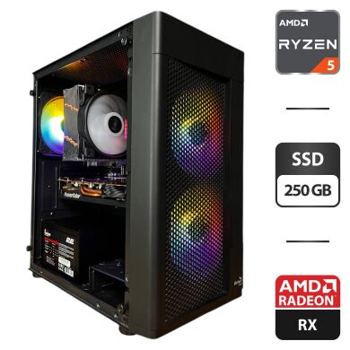 Ігровий ПК AeroCool Hexform Black Tower / AMD Ryzen 5 3600 (6 (12) ядер по 3.6 - 4.2 GHz) / 16 GB DDR4 / 250 GB SSD / AMD Radeon RX 5700 XT, 8 GB GDDR5, 256-bit / 600W