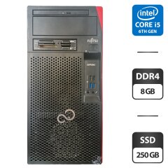 Компьютер Fujitsu Esprimo P557 E85+ Tower / Intel Core i5-7400 (4 ядра по 3.0 - 3.5 GHz) / 8 GB DDR4 / 250 GB SSD / Intel HD Graphics 530 / 280W / DVD-ROM / DVI