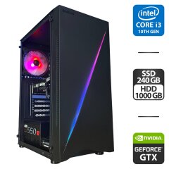 Компьютер Gamdias Argus E5 RGB Tower / Intel Core i3-10105F (4 (8) ядра по 3.7 - 4.4 GHz) / 16 GB DDR4 / 240 GB SSD + 1000 GB HDD / nVidia GeForce GTX 1660 Super, 6 GB GDDR6, 192-bit / 550W