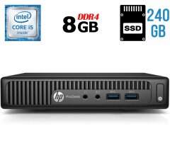 Неттоп HP ProDesk 400 G2 Mini USFF / Intel Core i5-6400T (4 ядра по 2.2 - 2.8 GHz) / 8 GB DDR4 / 240 GB SSD / Intel HD Graphics 530 / DisplayPort / Блок питания в комплекте + Wi-Fi