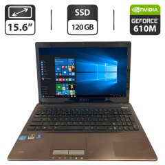 Ноутбук Б-класс Asus X53S / 15.6" (1366x768) TN / Intel Core i3-2350M (2 (4) ядра по 2.3 GHz) / 8 GB DDR3 / 120 GB SSD / nVidia GeForce 610M, 2 GB GDDR3, 64-bit / WebCam / DVD-ROM