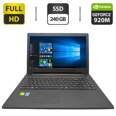 Ноутбук Lenovo IdeaPad 100-15IBD / 15.6" (1920x1080) TN / Intel Pentium 3825U (2 (4) ядра по 1.9 GHz) / 8 GB DDR3 / 240 GB SSD / nVidia GeForce 920M, 1 GB GDDR3, 64-bit / WebCam