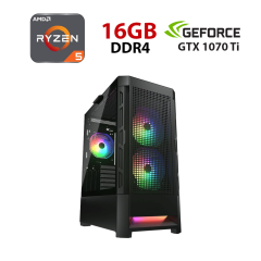 Новый игровой ПК Forsage Cougar Airface Tower / AMD Ryzen 5 5500 (6 (12) ядер по 3.6 - 4.2 GHz) / 16 GB DDR4 / 480 GB SSD / nVidia GeForce GTX 1070 Ti, 8 GB GDDR5, 256-bit