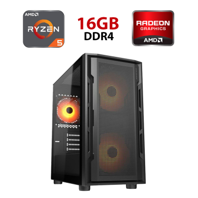 Новый игровой ПК Hunter Cougar UNIFACE MINI Tower / AMD Ryzen 5 5500 (6 (12) ядер по 3.6 - 4.2 GHz) / 16 GB DDR4 / 480 GB SSD / AMD Radeon RX 6600, 8 GB GDDR6, 128-bit