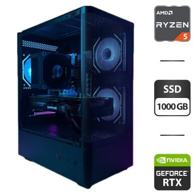 Новый игровой ПК ProLogix Lumi Tower / AMD Ryzen 5 7500F (6 (12) ядер по 3.7 - 5.0 GHz) / 32 GB DDR5 / 1000 GB SSD / nVidia GeForce RTX 5060 Ti, 8 GB GDDR7, 128-bit