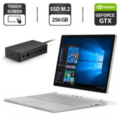 Ультрабук Б-класс Microsoft SurfaceBook 2 1793 / 15.6" (3240x2160) IPS Touch / Intel Core i7-8650U (4 (8) ядра по 1.9 - 4.2 GHz) / 16 GB DDR3 / 256 GB SSD M.2 / nVidia GeForce GTX 1060, 6 GB GDDR5, 192-bit / WebCam / Два АКБ + Surface dock-hub