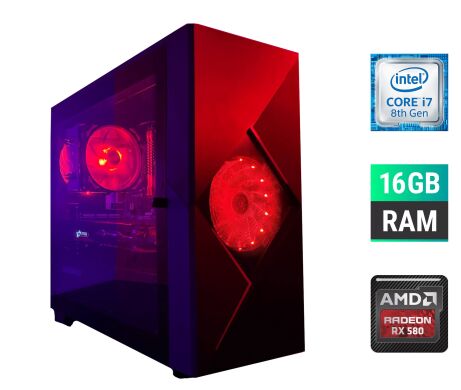 Ігровий ПК Tower / Intel Core i7-8700 (6 (12) ядер по 3.2 - 4.6 GHz) / 16 GB DDR4 / 500 GB SSD / AMD Radeon RX 580, 8 GB GDDR5, 256-bit
