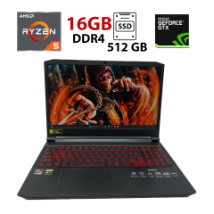 Игровой ноутбук Acer Nitro 2023 / 15.6" (1920x1080) IPS / AMD Ryzen 5 5600H (6 (12) ядер по 3.0 - 4.2 GHz) / 16 GB DDR4 / 512 GB SSD / nVidia GeForce GTX 1650, 4 GB GDDR6, 128-bit / WebCam