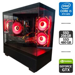 Ігровий ПК 1stPlayer Mi5 Tower / Intel Core i5-8400 (6 ядер по 2.8 - 4.0 GHz) / 24 GB DDR4 / 256 GB SSD M.2 + 480 GB SSD / nVidia GeForce GTX 1080 Ti, 11 GB GDDR5X, 352-bit / 600W