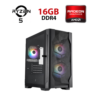 Ігровий ПК FORSAGE (D4-M-BK-2F1P-1F1 Black) Tower / AMD Ryzen 5 5500 (6 (12) ядер по 3.6 - 4.2 GHz) / 16 GB DDR4 / 256 GB SSD + 1000 GB HDD / AMD Radeon RX 570, 4 GB GDDR5, 256-bit