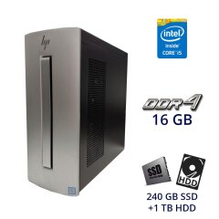Ігровий ПК HP ENVY Desktop PC Series Tower / Intel Core i5-6400 (4 ядра по 2.7 - 3.3 GHz) / 16 GB DDR4 / 240 GB SSD+1 TB HDD / nVidia GeForce GTX 1050 Ti, 4 GB GDDR5, 128-bit / DVD-RW