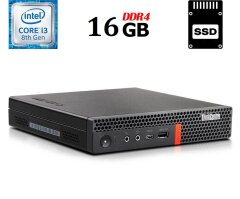 Неттоп Lenovo ThinkCentre M720q Tiny USFF / Intel Core i3-8100T (4 ядра по 3.1 GHz) / 16 GB DDR4 / 240 GB SSD / Intel UHD Graphics 630 / USB 3.1 / Блок живлення в комплекті