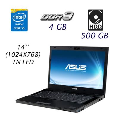 Ноутбук Asus B43S-XH51 / 14" (1024X768) TN LED / Intel Core i5-2520M (2 (4) ядра по 2.5 - 3.2 GHz) / 4 GB DDR3 / 500 GB HDD / 16 GB DDR3 / AMD Radeon HD 7400M 1 GB / WebCam / DVD-RW / Fingerprint