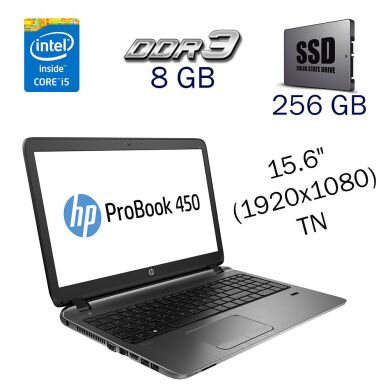 Ноутбук HP ProBook 450 G2 / 15.6" (1920x1080) TN / Intel Core i5-4210U (2 (4) ядра по 1.7 - 2.7 GHz) / 8 GB DDR3 / 256 GB SSD / AMD Radeon R5 M255, 2 GB DDR3, 128-bit / WebCam