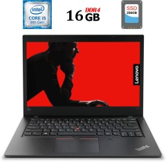 Ультрабук Б-класс Lenovo ThinkPad L480 / 14" (1920x1080) IPS / Intel Core i5-8250U (4 (8) ядра по 1.6 - 3.4 GHz) / 16 GB DDR4 / 256 GB SSD / Intel UHD Graphics 620 / WebCam / HDMI