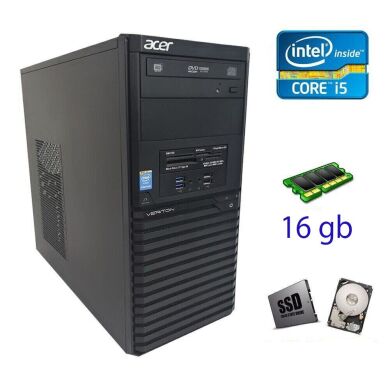 ПК Acer Veriton M2632 Tower / Intel Core i5-4570 (4 ядра по 3.2 - 3.6 GHz) / 16 GB DDR3 / 120 GB SSD NEW+500 GB HDD / DVD-RW